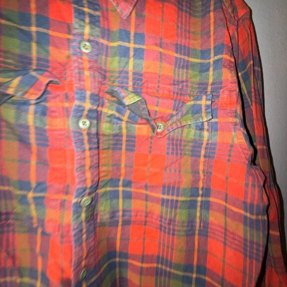REI Cooperative Red/Orange and Green Plaid Casual Button Down Long Sleeve Shirt - Picture 3 of 9